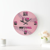 Roze ik hou van softball grote klok (Huis)