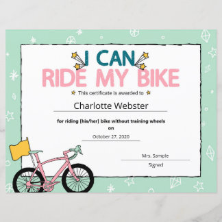 Roze ik kan mijn bike milestone-certificaat rijden