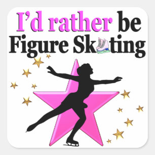 ROZE IK ZOU LIEVER SCHAATSEN ONTWERP VIERKANTE STICKER
