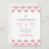 Roze Ikat grens Anand Karaj Sikh bruiloft Kaart (Voorkant)