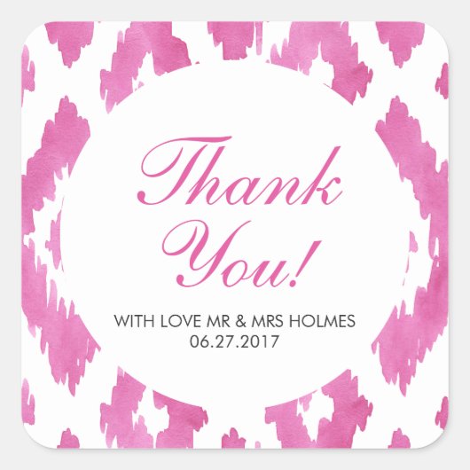 Roze Ikat Hartelijk dank Vierkante Sticker (Voorkant)