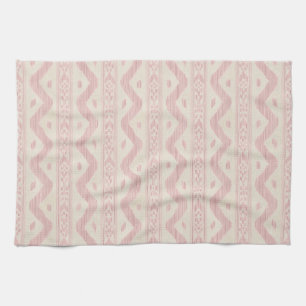 Roze Ikat met Crème Gebreide Streep Theedoek