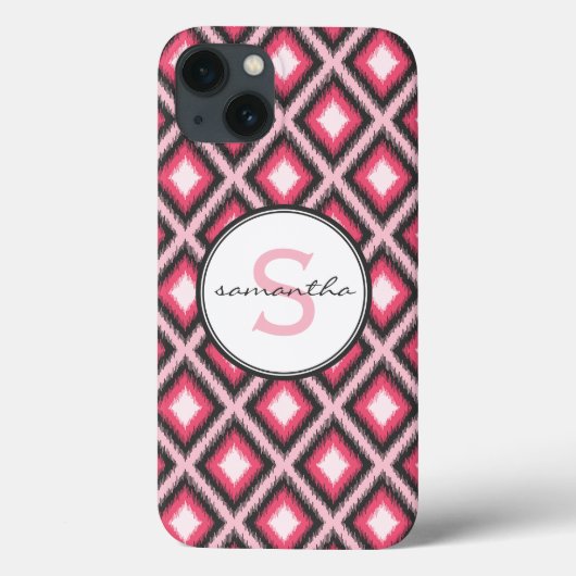 Roze Ikat Monogram Case-Mate iPhone Case (Achterkant)