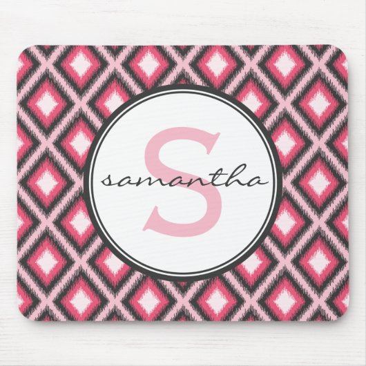 Roze Ikat Monogram Muismat (Voorkant)