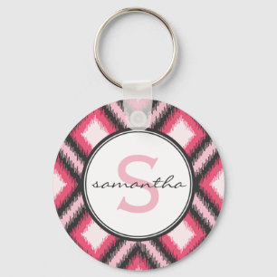 Roze Ikat Monogram Sleutelhanger
