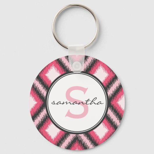 Roze Ikat Monogram Sleutelhanger (Voorkant)