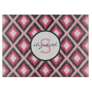 Roze Ikat Monogram Snijplank