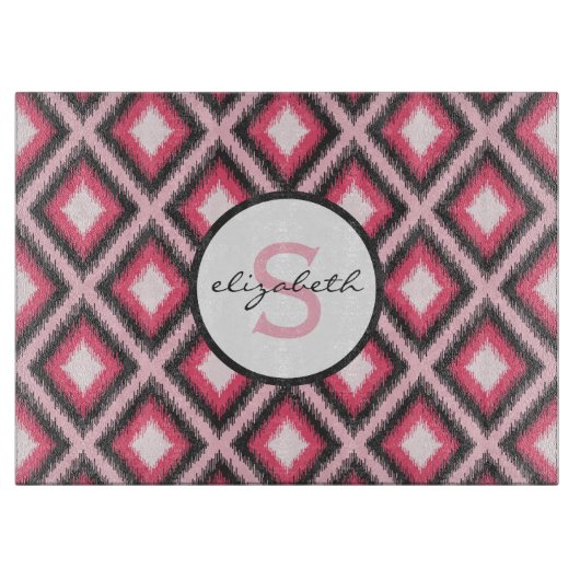 Roze Ikat Monogram Snijplank (Voorkant)