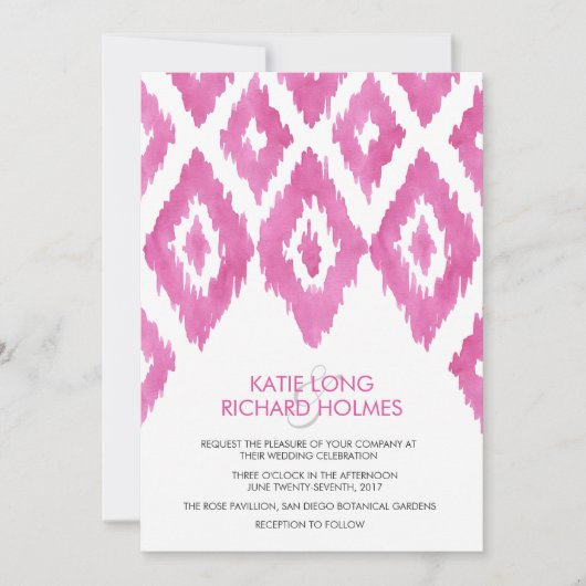 Roze Ikat Wedding Kaart (Voorkant)