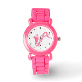 Roze illustratie van de saxofone van Glitter Horloge