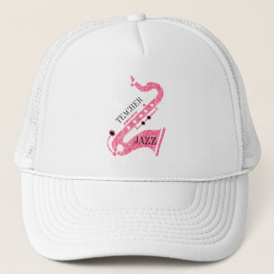 Roze illustratie van de saxofone van Glitter Trucker Pet