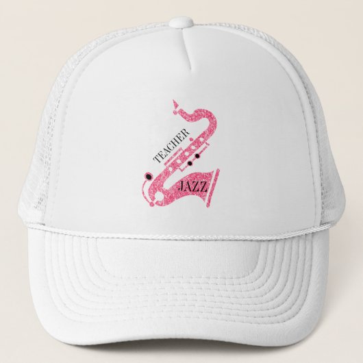 Roze illustratie van de saxofone van Glitter Trucker Pet (Voorkant)