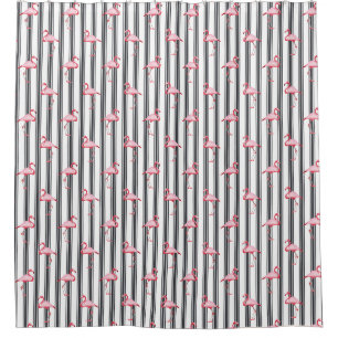 Roze illustratie van Flamingo Tropical Pattern Str Douchegordijn