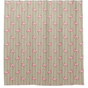 Roze illustratie van Flamingo Tropical Pattern Str Douchegordijn