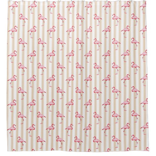 Roze illustratie van Flamingo Tropical Pattern Str Douchegordijn (Voorkant)