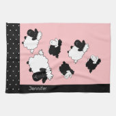 Roze Illustratie van Knuffelschaap met Initialen Theedoek (Horizontaal)