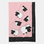 Roze Illustratie van Knuffelschaap met Initialen Theedoek (Verticaal)
