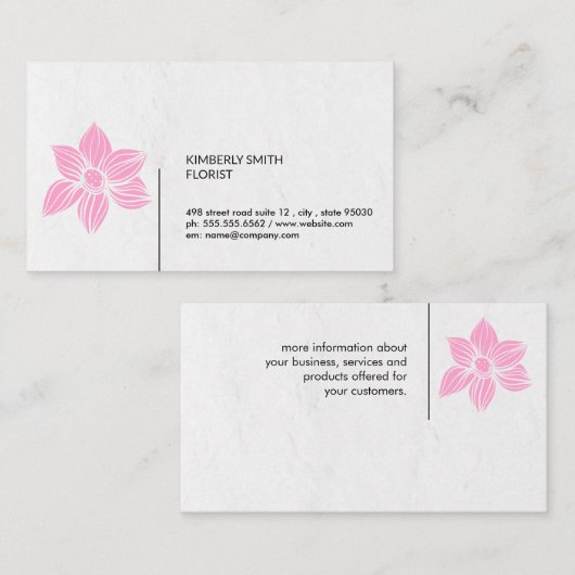 Roze illustratieve bloemen visitekaartje (Voorkant / Achterkant)