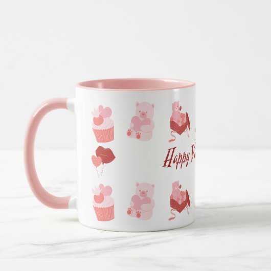 Roze illustratieve Happy Valentijn's Day Classic Mok (Links)
