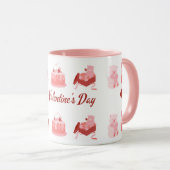 Roze illustratieve Happy Valentijn's Day Classic Mok (Voorkant rechts)