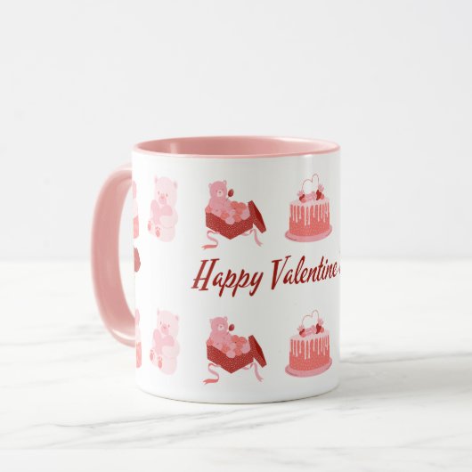 Roze illustratieve Happy Valentijn's Day Classic Mok (Voorkant links)