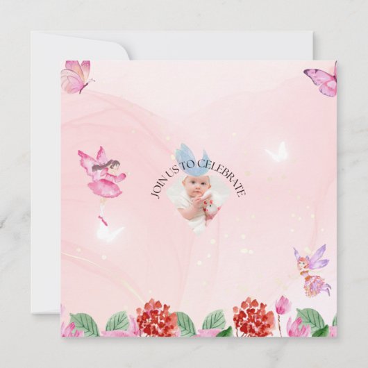 Roze Illustratieve Vlinder Verjaardag Uitnodiging (Achterkant)