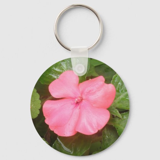 Roze imatiens Bloem Sleutelhanger (Voorkant)