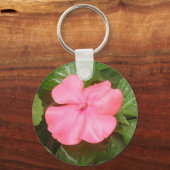Roze imatiens Bloem Sleutelhanger (Voorkant)