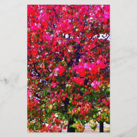 Roze impressionistische herfstbomen briefpapier (Voorkant)