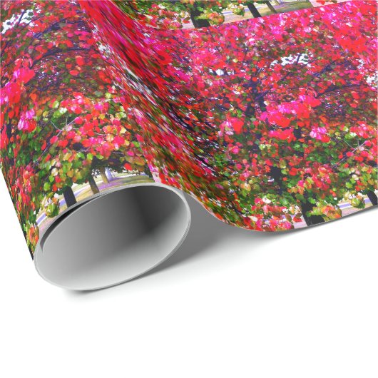 Roze impressionistische herfstbomen cadeaupapier (Rol Hoek)