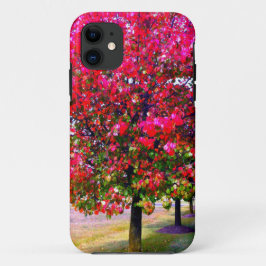 Roze impressionistische herfstbomen iPhone 11 hoesje