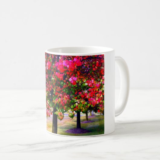 Roze impressionistische herfstbomen koffiemok (Voorkant rechts)