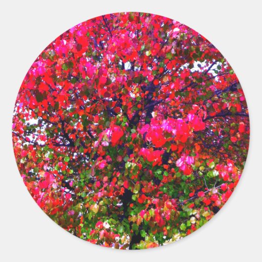 Roze impressionistische herfstbomen ronde sticker (Voorkant)