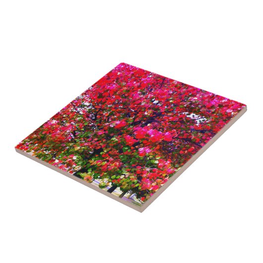 Roze impressionistische herfstbomen tegeltje (Zijkant)