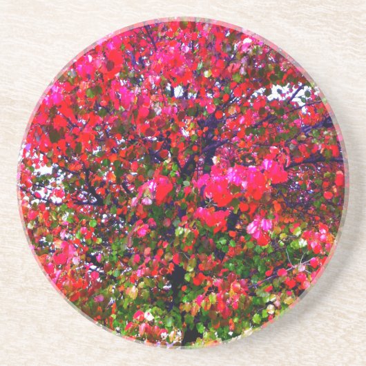 Roze impressionistische herfstbomen zandsteen onderzetter (Voorkant)