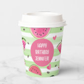 Roze in een meloen, Meisje Zomer 1e Verjaardag Papieren Bekers (Achterkant)