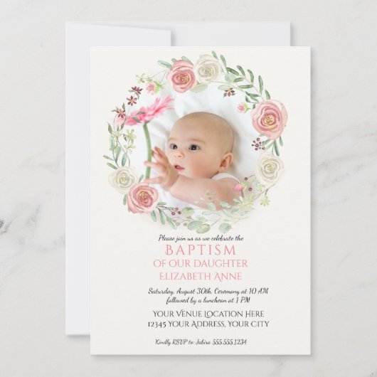 Roze in ivoren Rozen, groot Baby, babymeisje Kaart (Voorkant)