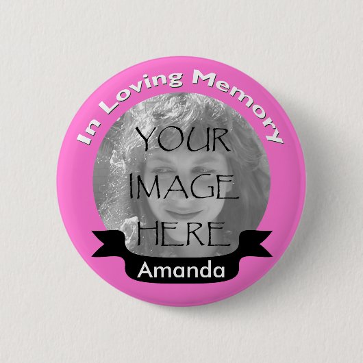 Roze in Loving Memory Photo Button (Voorkant)