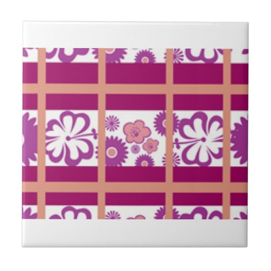 Roze in Paars gestript draadvormig ontwerp Tegeltje (Voorkant)