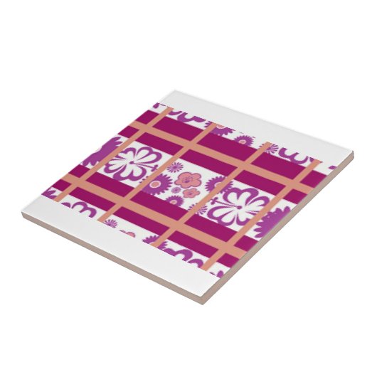 Roze in Paars gestript draadvormig ontwerp Tegeltje (Zijkant)