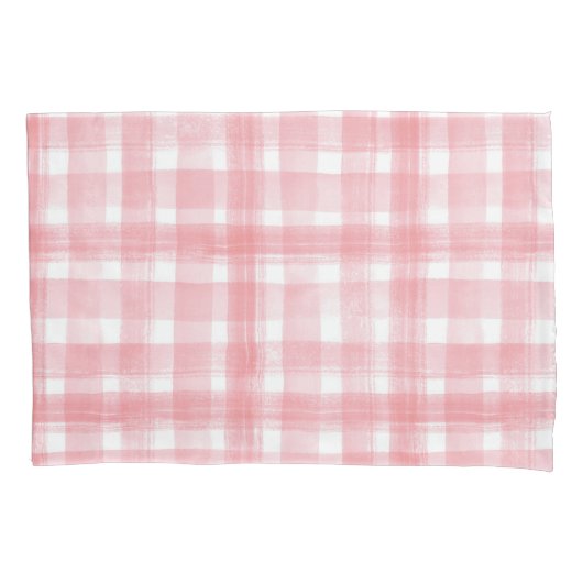 Roze in witte Waterverf Gingham Gingham Gecontkere Kussensloop (Voorkant)
