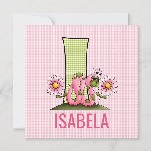 Roze inchwormbrief bij geboorte van kinderen kaart (Voorkant)