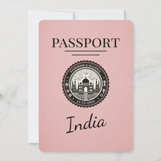 Roze India Paspoort bruiloft uitnodiging (Achterkant)