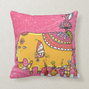 Roze Indiaas geïnspireerd olifantendecor Sierkuss Kussen