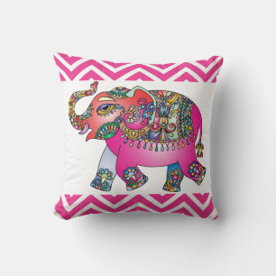 Roze Indiase elphant roze Chevron Design Kussen