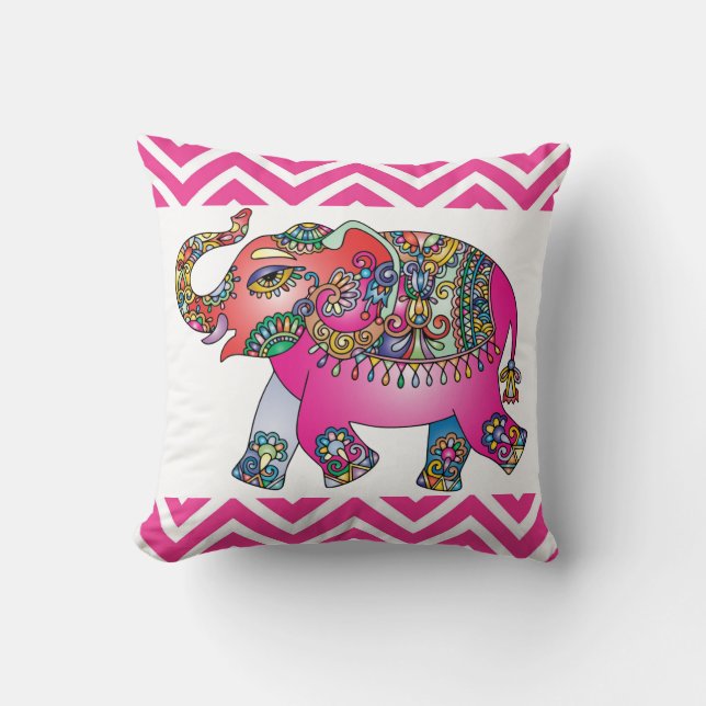 Roze Indiase elphant roze Chevron Design Kussen (Voorkant)