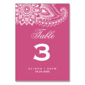 Roze Indiase Paisley Table Number Kaart (Achterkant)