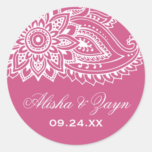 Roze Indiase Paisley Wedding Envelope-zegels Ronde Sticker (Voorkant)