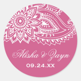 Roze Indiase Paisley Wedding Envelope-zegels Ronde Sticker