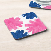 Roze indigoblauwe Waterverf bloemen Bier Onderzetter (Linkerzijde)